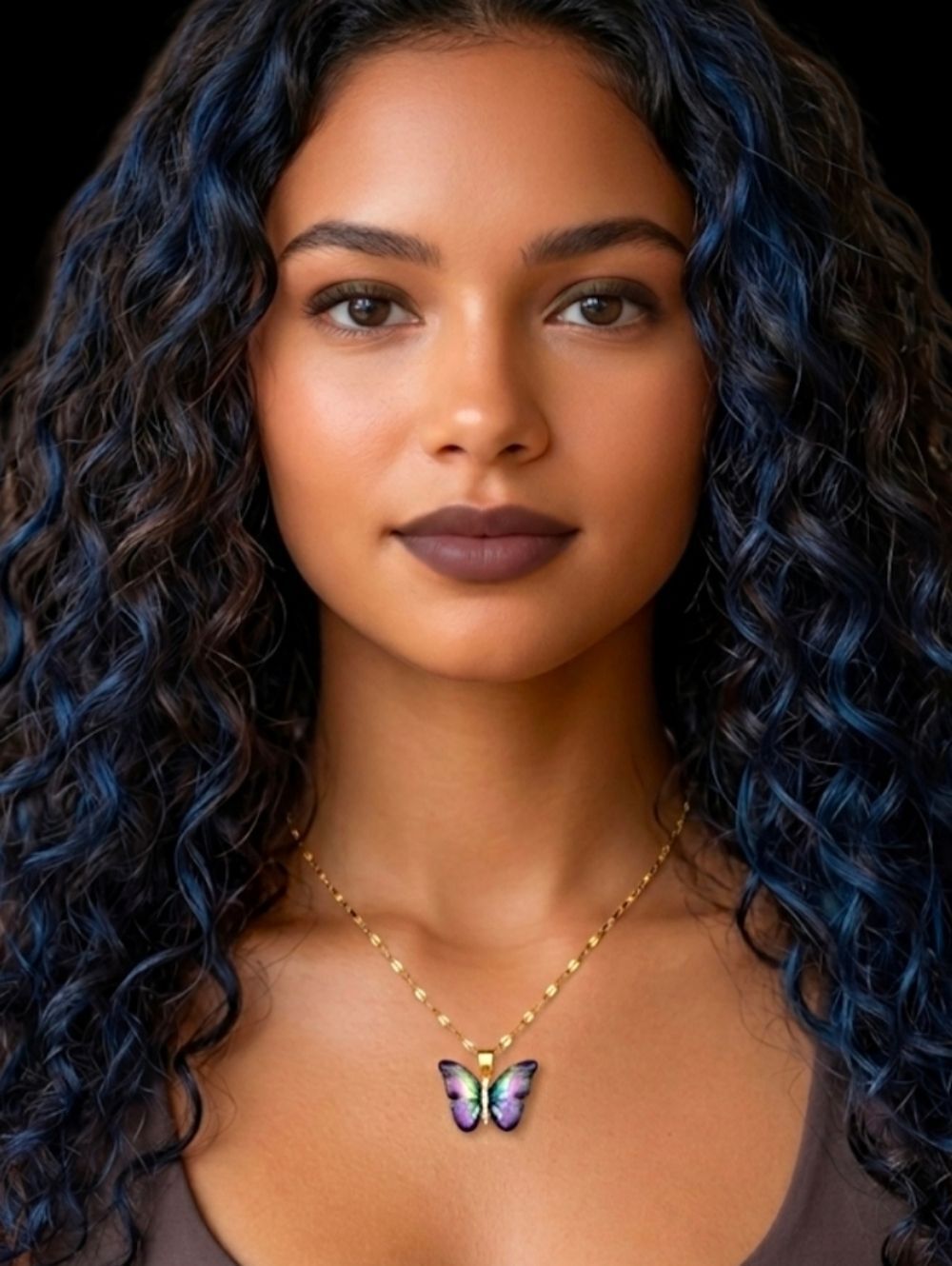 18K Gold Plated Titanium Blue & Green Butterfly Choker Pendant Necklace - Picture 6 of 6